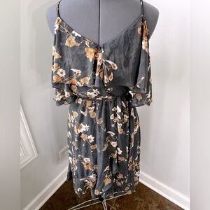 Gentle Fawn Cold Shoulder Floral Dress XS Gray Ruffle Belted Boho Chic
